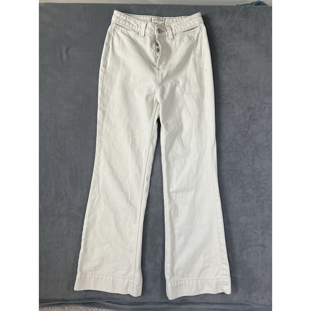 We The Free Women Ivory High Rise Wide Leg Sailor Pants Jeans Sz 26 Coastal Chic